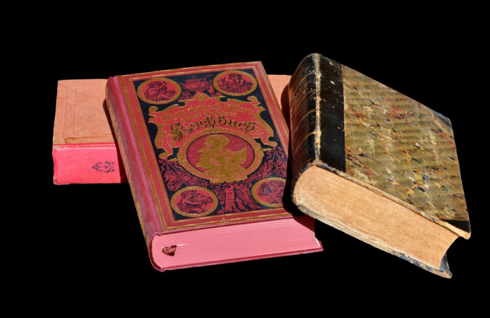 Cooking books book stack old german scripture
