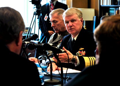 US Navy 090506-N-8273J-028 Chief of Naval Operations (CNO) Adm. Gary Roughead, center, and Commandant of the Marine Corps Gen. James T. Conway answer questions from U.S. Rep. Norm Dicks