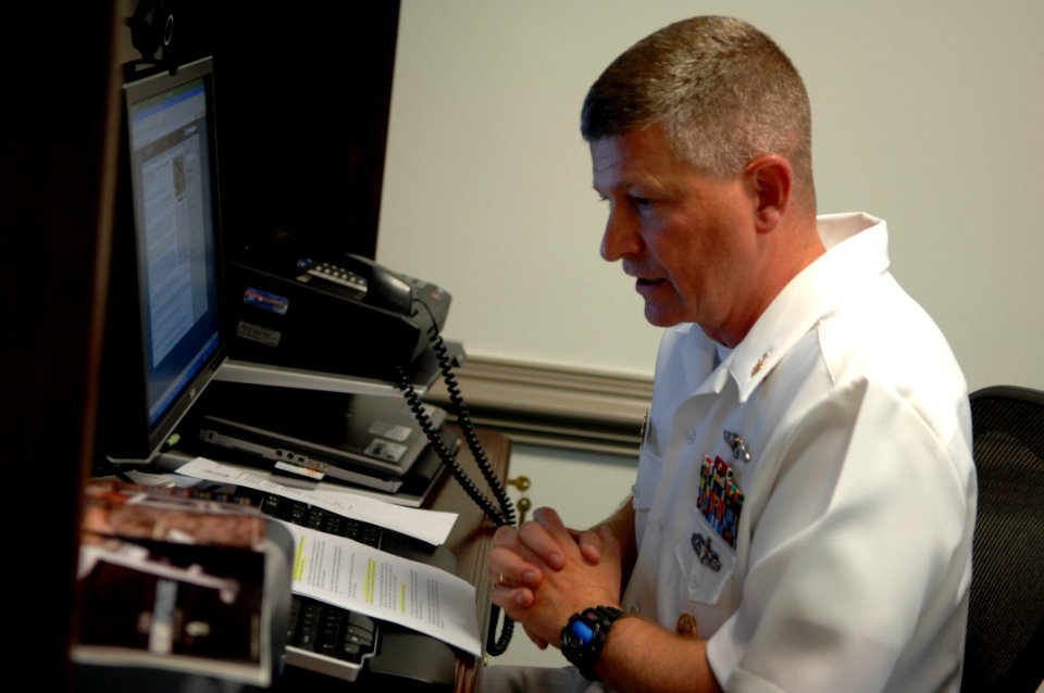 US Navy 090507-N-9818V-214 Master Chief Petty Officer of the Navy (MCPON) Rick West calls into Navy Wife Radio (NWR) to participate in a phone interview