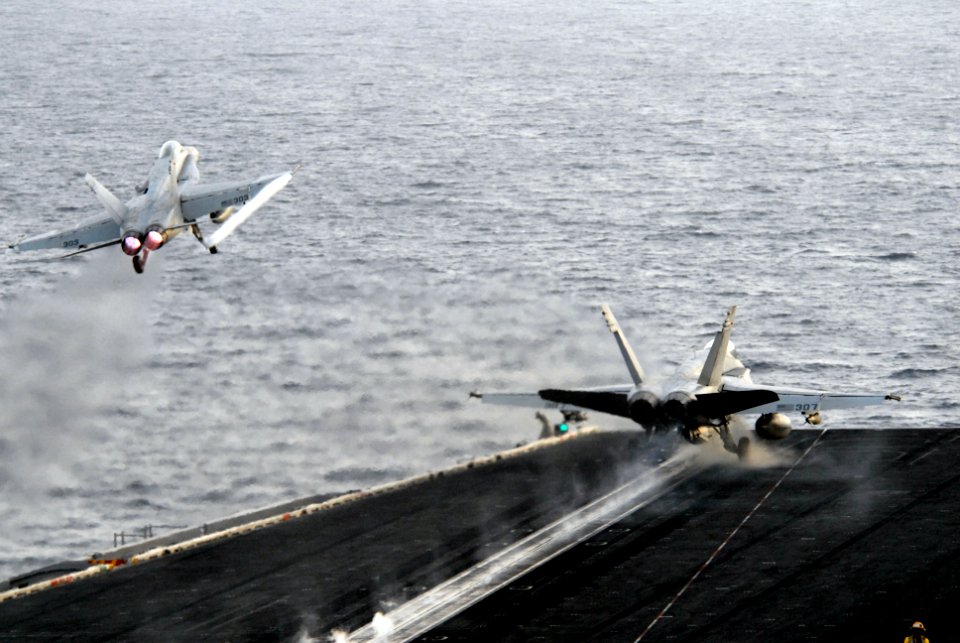 US Navy 090507-N-9909C-298 GULF OF OMAN (May 7, 2009) Two F-18C Hornets from the