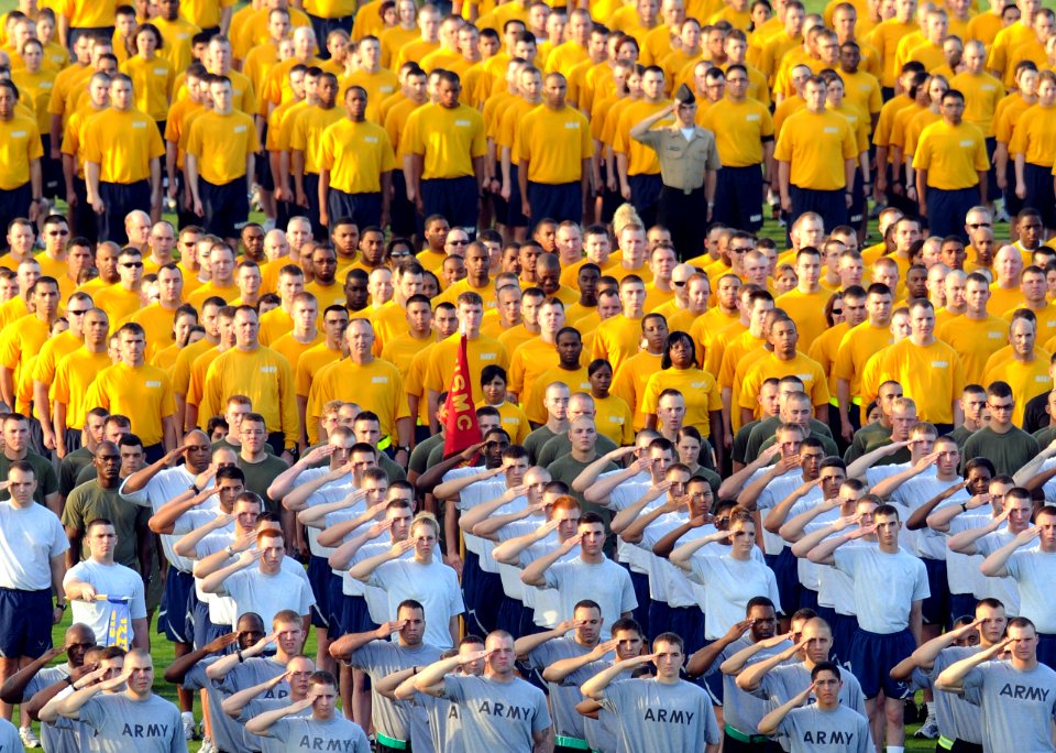 US Navy 090508-N-5328N-338 staff and students of the Center for Information Dominance Corry Station participate in morning colors during the command's fourth annual Cultural Diversity Day