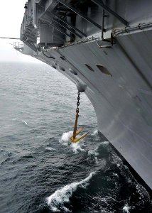 US Navy 090506-N-6233C-096 The aircraft carrier USS George Washington (CVN 73) drops her port anchor during an anchor test