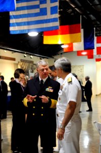 US Navy 090506-N-8273J-114 Chief of Naval Operations (CNO) Adm. Gary Roughead speaks with director of Naval Nuclear Propulsion Adm. Kirkland Donald during the 1000th OHIO-Class Strategic Deterrent Patrol Ceremony at the Washing
