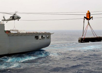 US Navy 090511-N-6233C-035 An MH-60S Sea Hawk helicopter assigned to the Island Knights of Helicopter Sea Combat Squadron (HSC) 25 transports munitions to the aircraft carrier USS George Washington (CVN 73)
