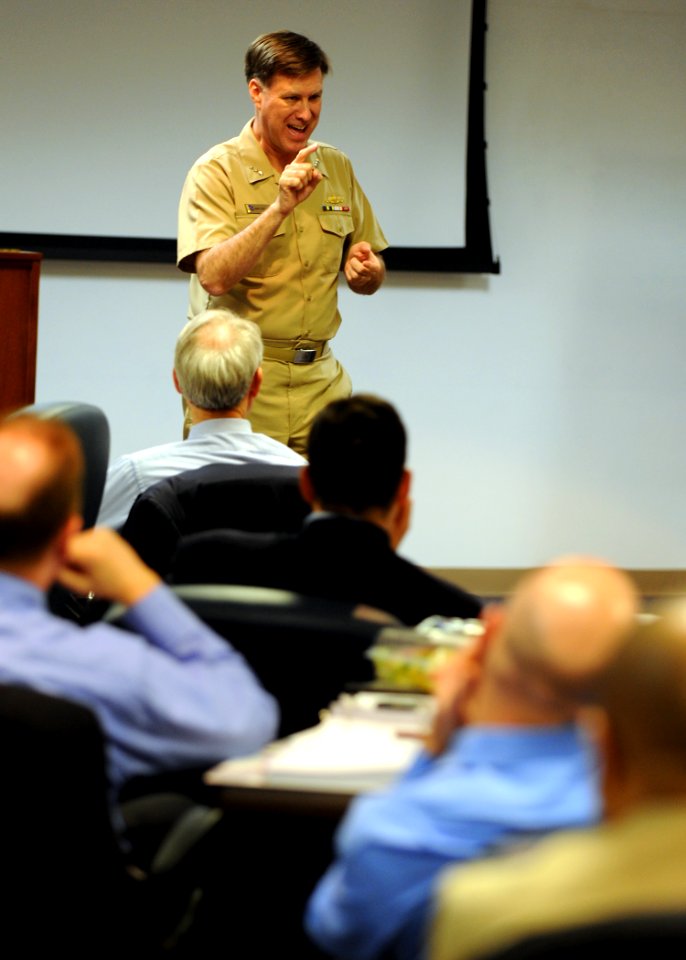 US Navy 090507-N-7948R-002 Vice Adm. Mark E. Ferguson, III, chief of Naval Personnel, speaks to participants at the Echelon II Inspector General Conference at Wood Hall