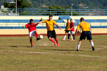 USS Bonhomme Richard sailors play soccer in Malaysia 150224-N-UF697-232