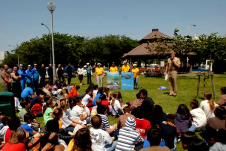 US Navy 090514-N-9520G-044 Cmdr. Tim J. DeWitt, Commander, Fleet Activities Yokosuka Public Works Officer, addresses students at The Sullivans Elementary School to kick off Earth Day 2009