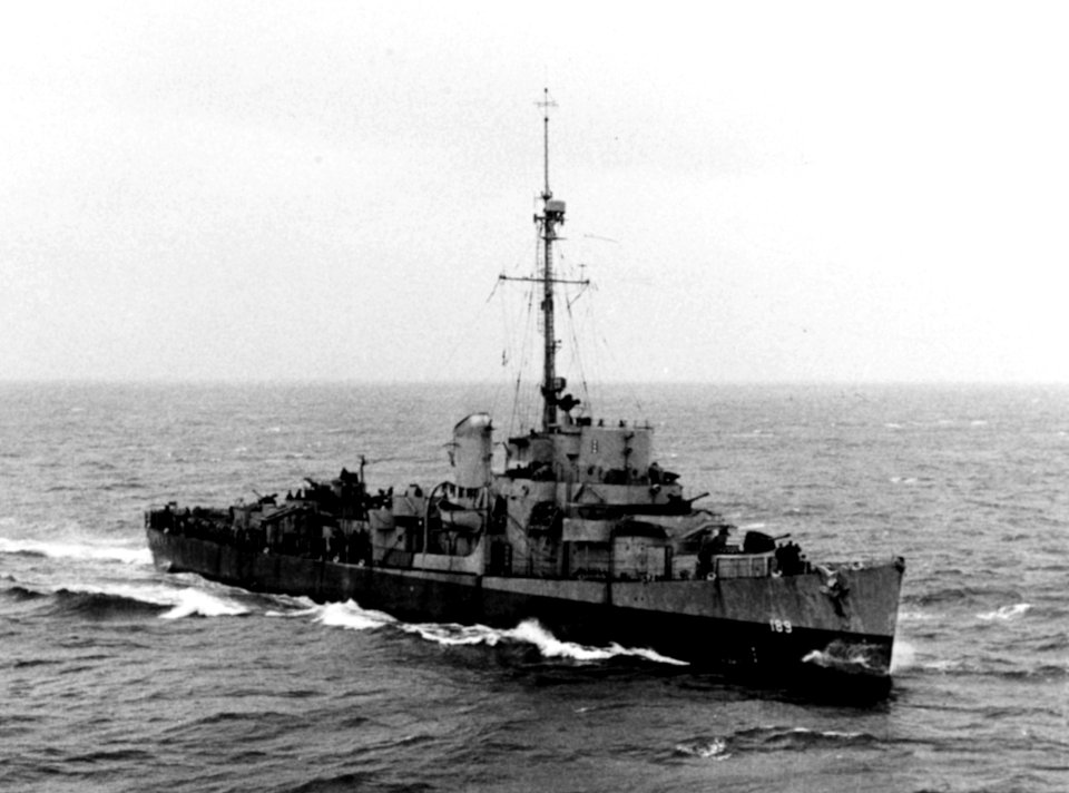 USS Bronstein (DE-189) underway at sea on 11 August 1944 (80-G-366278)
