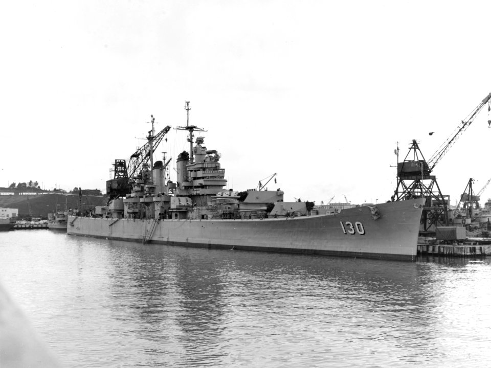 USS Bremerton (CA-130) being reactivated at the San Francisco Naval Shipyard in November 1951