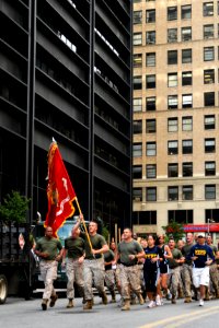 US Navy 090526-N-8907D-005 Marines from the 24th Marine Expeditionary Unit run along Liberty Street during the annual United States Marine Corps World Trade Center Run during Fleet Week New York City 2009