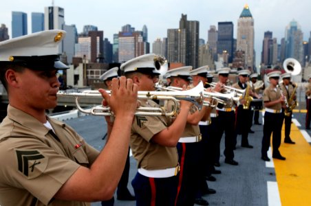 US Navy 090524-N-3594W-340 The U.S. Marine Corps Reserve Band performs during a Sunset Parade aboard the amphibious assault ship USS Iwo Jima (LHD 3) as part of Fleet Week New York City 2009