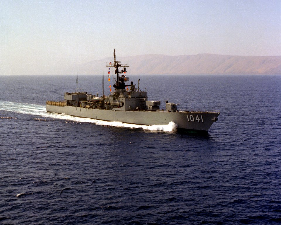 USS Bradley (FF-1041) underway at sea near San Clemente Island on 8 July 1976