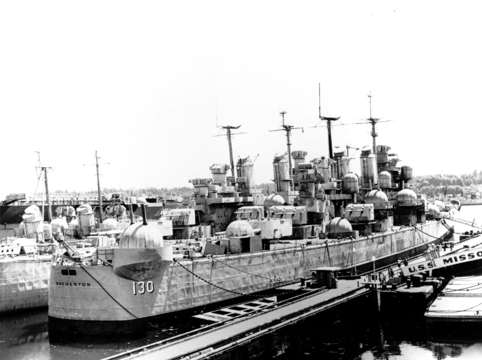 USS Bremerton (CA-130) laid up at Bremerton in the early 1970s
