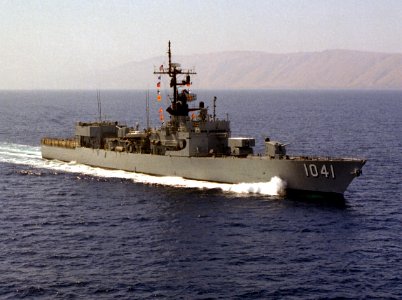USS Bradley (FF-1041) underway near San Clemente Island on 8 July 1976