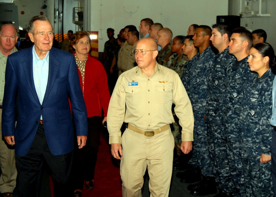 US Navy 090527-N-6125G-004 Former U.S. President George H.W. Bush, left, and Capt
