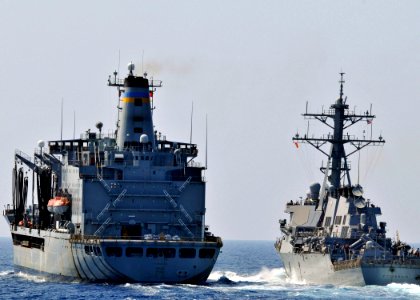 US Navy 090602-N-2638R-001 The guided-missile destroyer USS Fitzgerald (DDG 62), right, approached the Military Sealift Command fleet replenishment oiler USNS Pecos (T-AO 197) for a refueling at sea