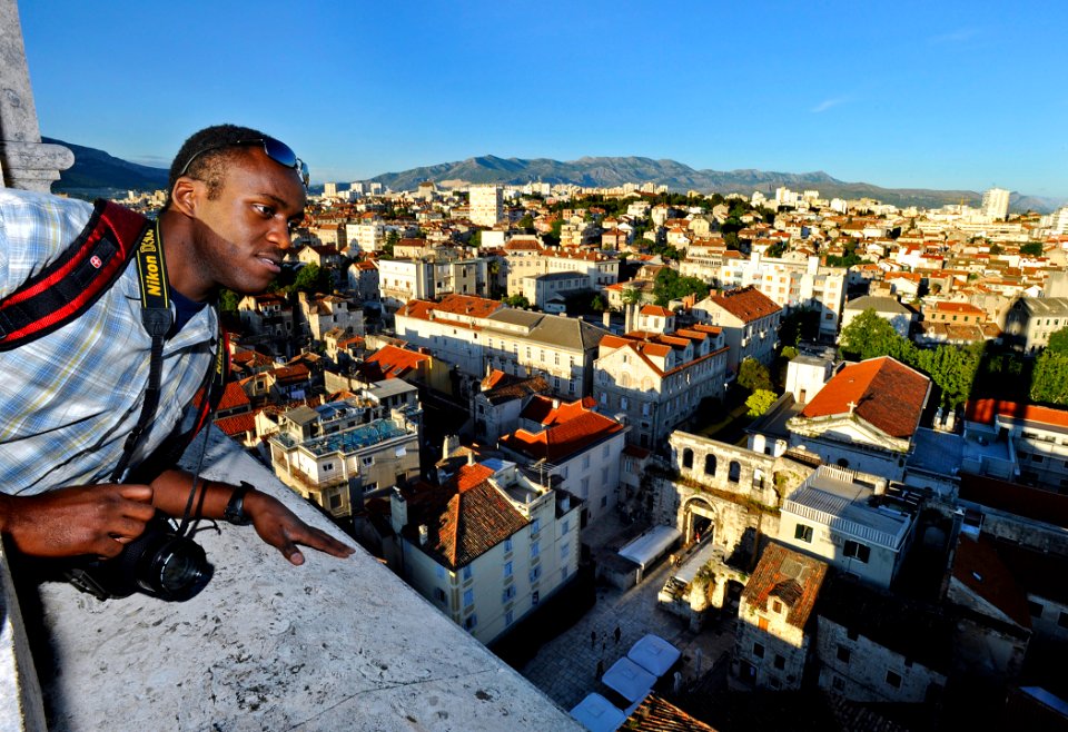 US Navy 090530-N-5345W-319 Mass Communication Specialist Seaman Ash Severe looks out over the city of Split, Croatia, from atop the St. Domnius bell tower