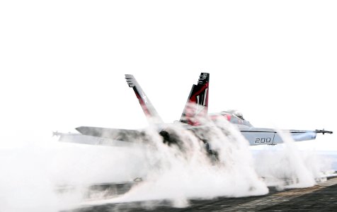 US Navy 090530-N-3946H-076 An F-A-18E Super Hornet launches off the aircraft carrier USS Nimitz (CVN 68)