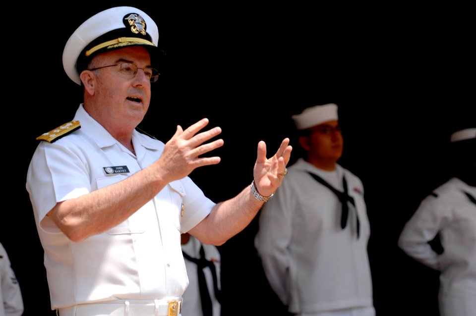 US Navy 090603-N-9818V-025 Vice Adm. John Harvey, Director of Navy Staff, addresses guests at a frocking ceremony