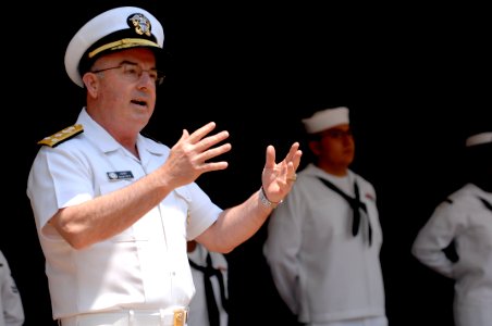 US Navy 090603-N-9818V-025 Vice Adm. John Harvey, Director of Navy Staff, addresses guests at a frocking ceremony