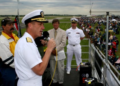 US Navy 090530-N-5366K-007 Vice Adm. Dirk Debbink, Chief of Navy Reserve, speaks to the crowd at Southern Wisconsin AirFest 2009 photo