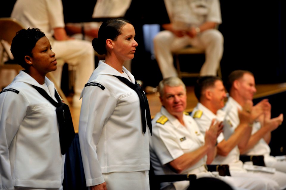 US Navy 090529-N-8273J-017 Finalists of the Chief of Naval Operations Shore Activities Sailor of the Year are introduced to the official party during the announcement ceremony at the Pentagon