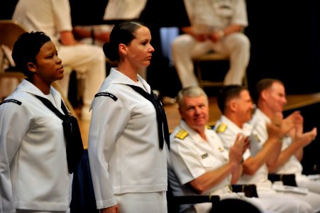 US Navy 090529-N-8273J-017 Finalists of the Chief of Naval Operations Shore Activities Sailor of the Year are introduced to the official party during the announcement ceremony at the Pentagon