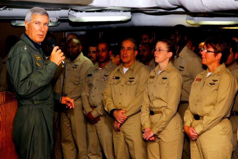 US Navy 090601-N-4053P-040 Vice Adm. Samuel Locklear, commander, U.S. 3rd Fleet, addresses the Chief's Mess during a scheduled visit aboard the aircraft carrier USS Nimitz (CVN 68)