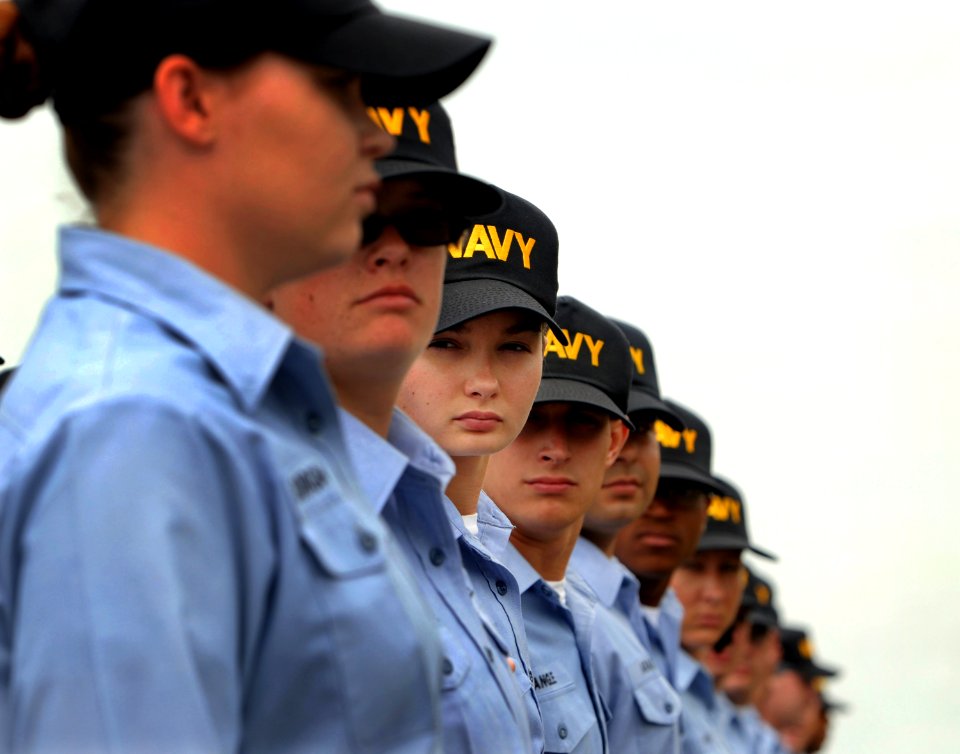 US Navy 090603-N-5328N-012 Students at the Center for Information Dominance Corry Station line-up in formation before marching to the chow hall at Corry Station during their midday break