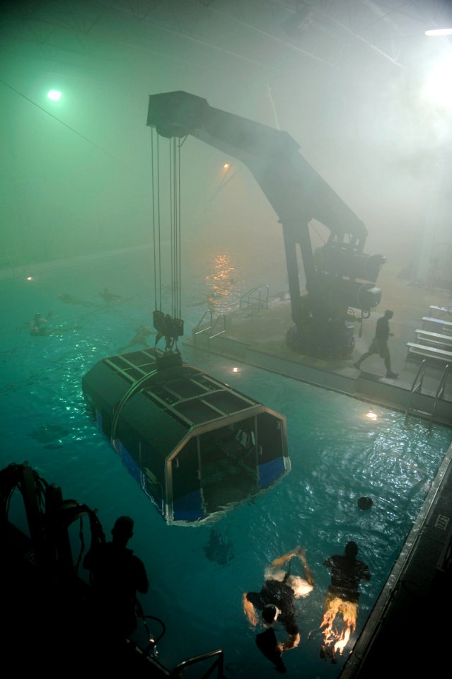US Navy 090604-N-0413R-075 The Aviation Survival Training Center in Jacksonville, Fla., simulates a storm during the last training evolution of the quadrennial two-day course