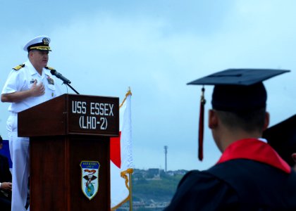US Navy 090606-N-9950J-300 Essex Commanding Officer Capt. Brent Canady addresses the graduates