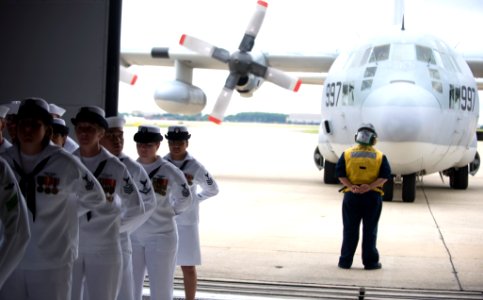 US Navy 090606-N-7090S-100 Sailors assigned to the Capital Express of Fleet Logistics Support Squadron (VRC) 53 stand at parade rest