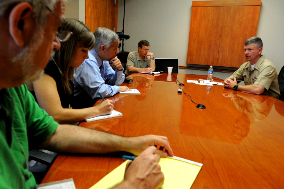 US Navy 090609-N-9818V-071 Master Chief Petty Officer of the Navy (MCPON) Rick West answers questions from members of the Chattanooga Time Free Press Editorial Board
