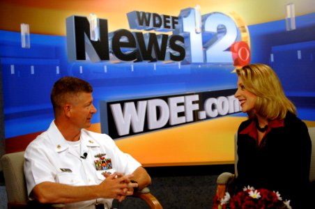 US Navy 090610-N-9818V-021 Master Chief Petty Officer of the Navy (MCPON) Rick West appears on the WDEF News 12 morning show with Rachel Oesch to talk about Chattanooga Navy Week 2009