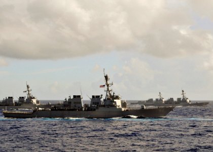 US Navy 090616-N-2638R-002 The Arleigh Burke-class guided-missile destroyers USS Fitzgerald (DDG 62), USS Stethem (DDG 63), USS Howard (DDG 83) and USS Gridley (DDG 101) are underway in the Pacific Ocean photo