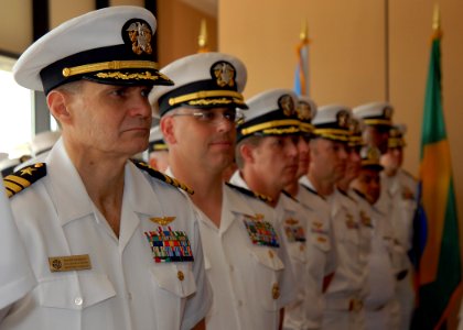 US Navy 090612-N-2821G-055 Staff members of U.S. Naval Forces Southern Command, U.S. 4th Fleet stand in ranks during the Naval Forces Southern Command, 4th Fleet change of command ceremony at Naval Station Mayport photo