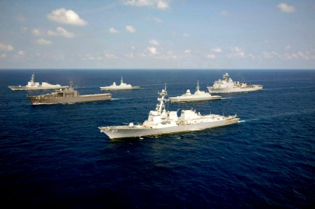US Navy 090615-N-0000X-283 Republic of Singapore Navy and U.S. Navy ships maneuver together during during the at-sea phase of Cooperation Afloat Readiness and Training (CARAT) 2009