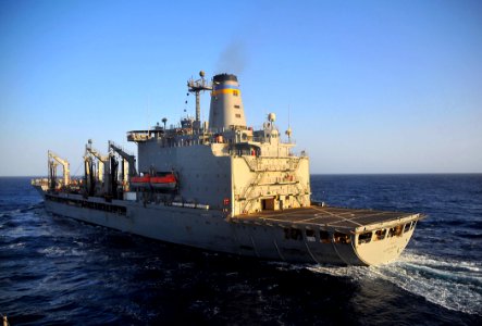 US Navy 090616-N-4774B-270 The Military Sealift Command fleet replenishment oiler USNS Leroy Grumman (T-AO 195) performs maneuvers at sea in preparation for an underway replenishment with the guided-missile cruiser USS Lake Cha