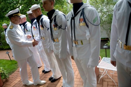 US Navy 090618-N-0696M-082 Chairman of the Joint Chiefs of Staff Adm. Mike Mullen greets members of the Navy Ceremonial Guard