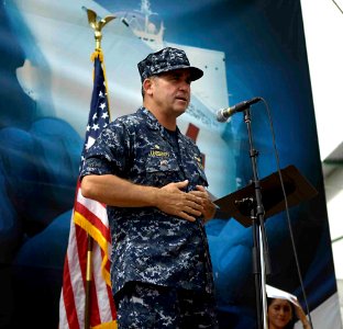 US Navy 090616-F-7923S-095 Capt. Bob Lineberry, mission commander for Continuing Promise 2009, addresses the crowd at the Max Seidel School during the Continuing Promise closing ceremonies