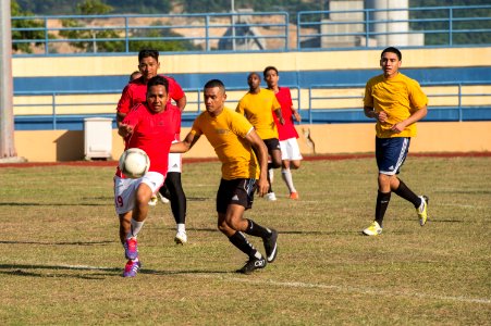 USS Bonhomme Richard sailors play soccer in Malaysia 150224-N-UF697-286