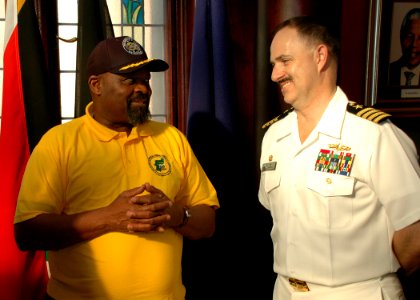 US Navy 090713-N-1655H-159 Capt. Jim Tranoris, commodore of Commander, Task Force 363, meets with Durban Mayor Obed Mlaba