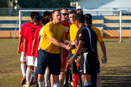 USS Bonhomme Richard sailors play soccer in Malaysia 150224-N-UF697-416