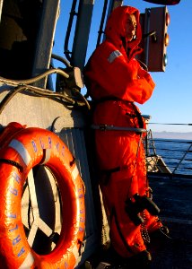 US Navy 090717-N-1655H-096 Seaman Timothy Wickham stands the aft watch aboard the guided-missile destroyer USS Arleigh Burke (DDG 51) as the ship is underway off the coast of South Africa
