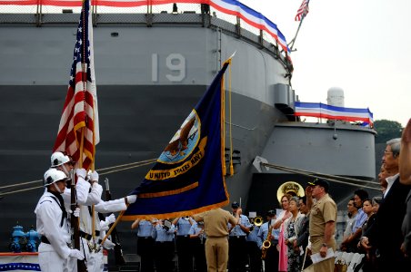 US Navy 090717-N-7280V-045 The color guard assigned to the amphibious command ship USS Blue Ridge (LCC 19) and the U.S. 7th Fleet parades the colors during the 30th anniversary of the July 17, 1979 arrival of Blue Ridge
