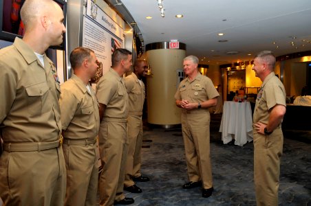 US Navy 090716-N-8273J-009 Chief of Naval Operations (CNO) Adm. Gary Roughead, middle, and Master Chief Petty Officer of the Navy (MCPON) Rick West, right, speak with the Sailors of the Year
