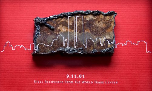 US Navy 090720-N-7090S-021 Steel recovered from the World Trade Center is displayed aboard the amphibious transport dock ship Pre-Commissioning Unit (PCU) New York (LPD 21)