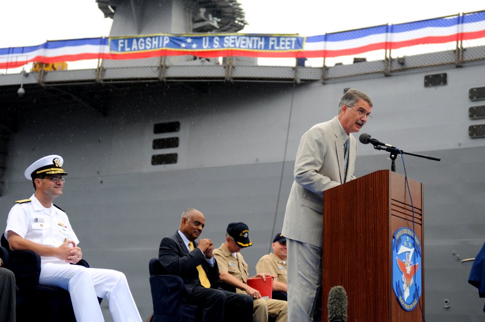 US Navy 090717-N-7280V-131 Retired Capt. Andrew G. Sevald addresses guests during the 30th anniversary commemoration of the arrival of Blue Ridge as part of the U.S. Navy Forward Deployed Naval Force