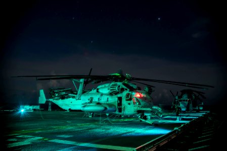 USS Bonhomme Richard (LHD-6) CH-53E night maintenance 160921-N-XK809-070