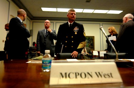 US Navy 090722-N-9818V-009 Master Chief Petty Officer of the Navy (MCPON) Rick West prepares to testify before the House Armed Services Committee, Subcommittee on Military Personnel at the Rayburn House Office Building